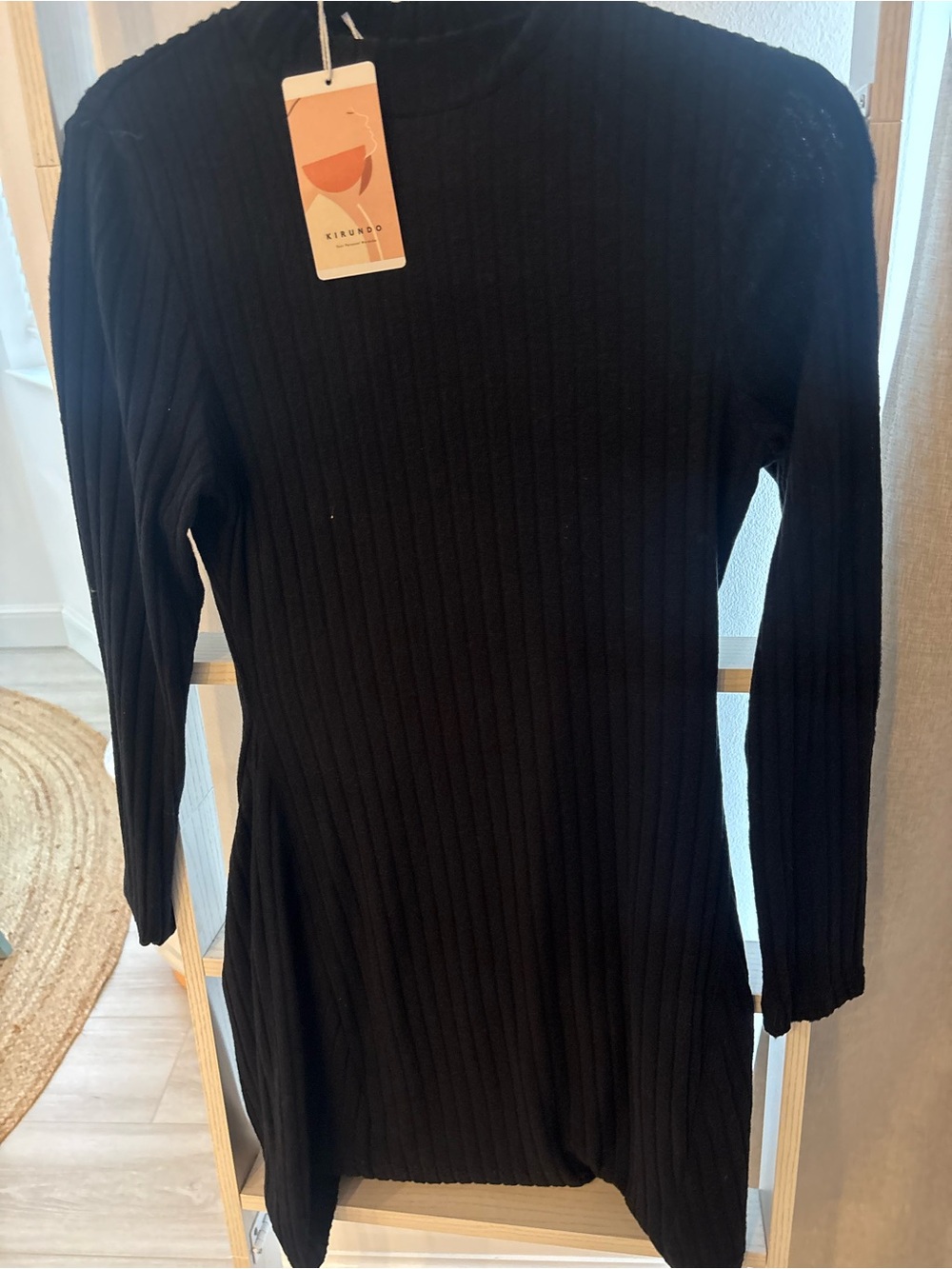 NWT Ribbed Long Sleeve Knit Dress - Black